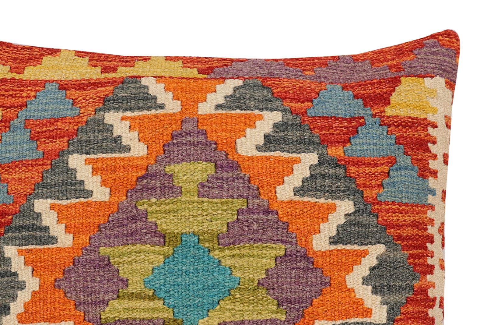 handmade Traditional Pillow Rust Blue Hand-Woven SQUARE 100% WOOL  Hand woven turkish pillow  2 x 2