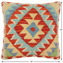 handmade Traditional Pillow Rust Blue Hand-Woven SQUARE 100% WOOL Hand woven turkish pillow2' x 2'