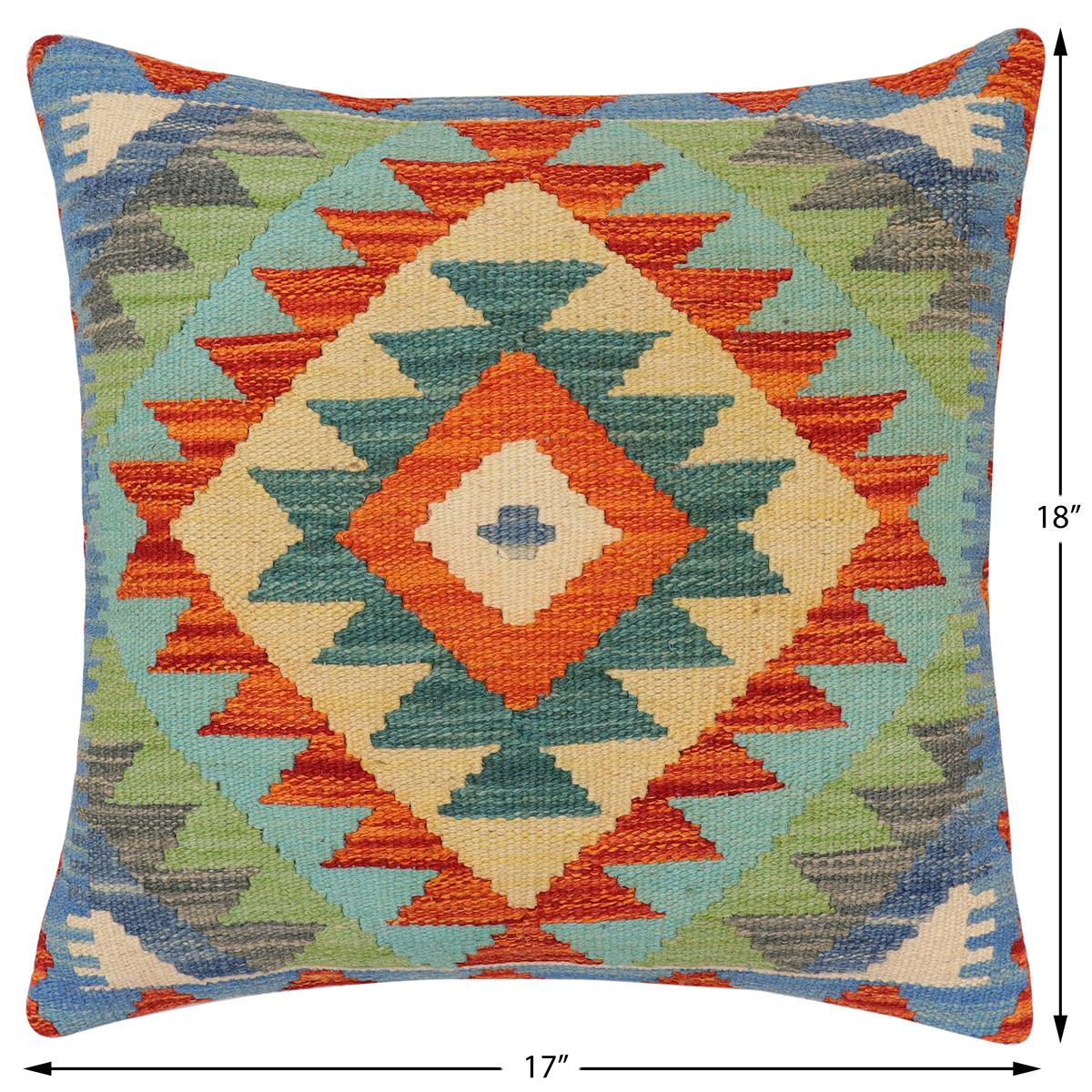 handmade Traditional Pillow Rust Blue Hand-Woven SQUARE 100% WOOL  Hand woven turkish pillow  2 x 2