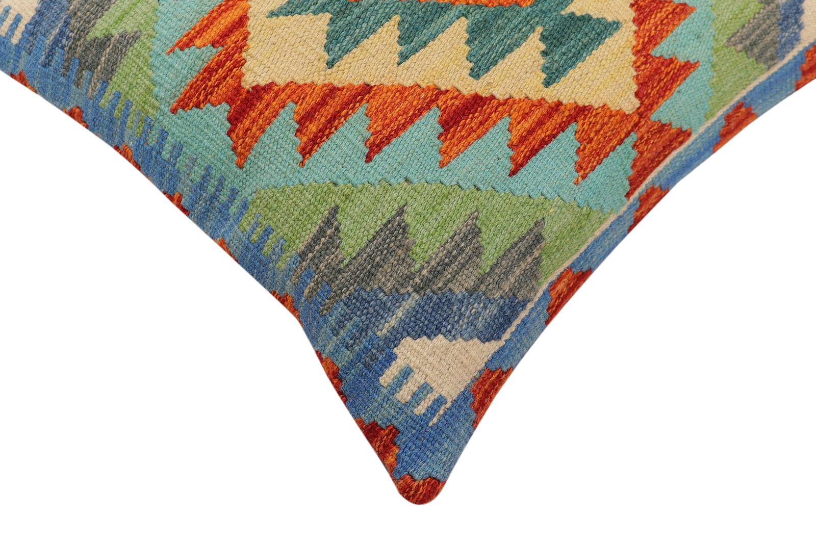 handmade Traditional Pillow Rust Blue Hand-Woven SQUARE 100% WOOL  Hand woven turkish pillow  2 x 2