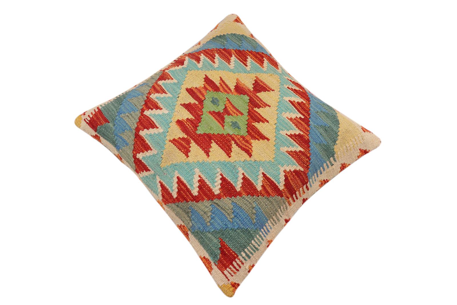 handmade Traditional Pillow Rust Blue Hand-Woven SQUARE 100% WOOL  Hand woven turkish pillow  PILLOW