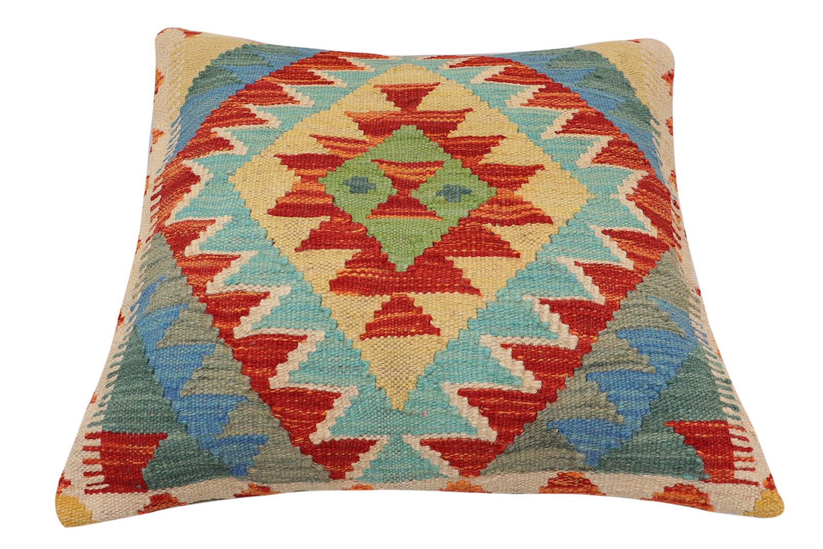 handmade Traditional Pillow Rust Blue Hand-Woven SQUARE 100% WOOL  Hand woven turkish pillow  PILLOW