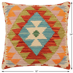 handmade Traditional Pillow Rust Blue Hand-Woven SQUARE 100% WOOL  Hand woven turkish pillow  2 x 2