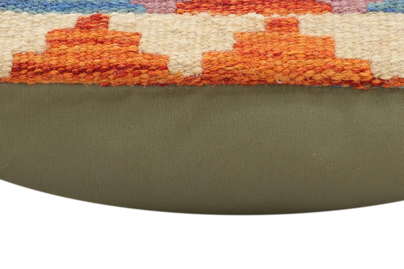 handmade Traditional Pillow Rust Blue Hand-Woven SQUARE 100% WOOL  Hand woven turkish pillow  2 x 2