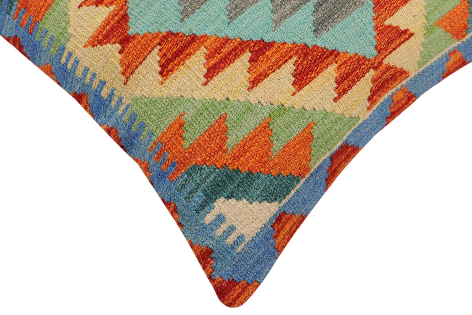 handmade Traditional Pillow Rust Blue Hand-Woven SQUARE 100% WOOL  Hand woven turkish pillow  2 x 2