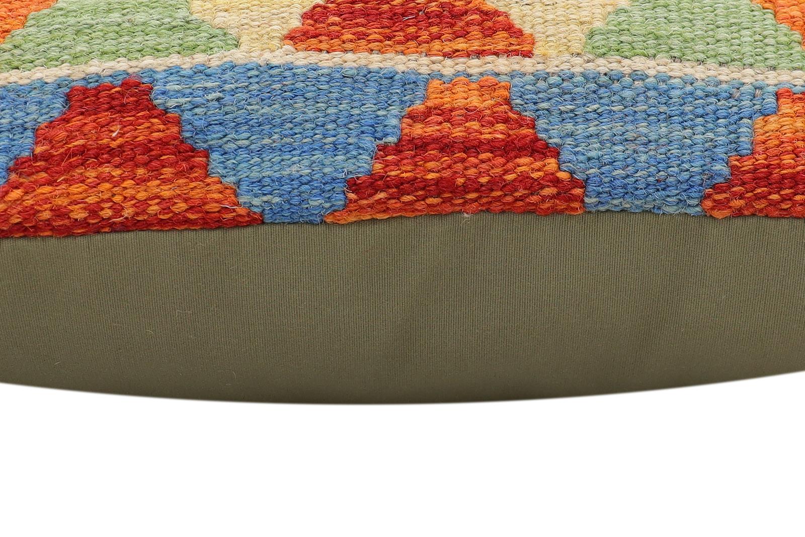 handmade Traditional Pillow Rust Blue Hand-Woven SQUARE 100% WOOL  Hand woven turkish pillow  2 x 2