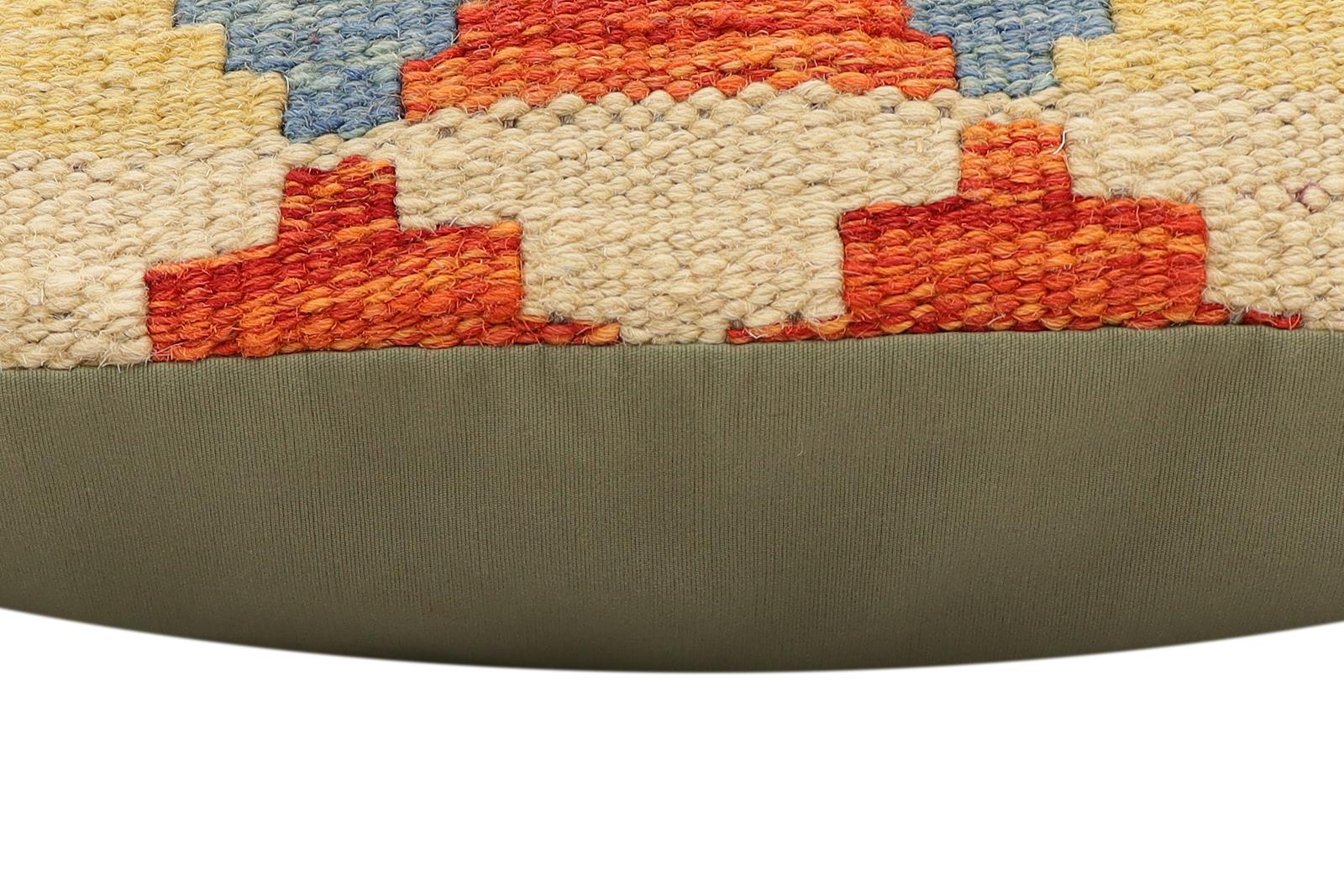 handmade Traditional Pillow Rust Blue Hand-Woven SQUARE 100% WOOL  Hand woven turkish pillow  2 x 2