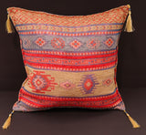 handmade Geometric Pillow Tan Blue Handmade RECTANGLE throw pillow 2 x 2